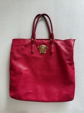 Versace Hot Pink Leather Tote with Gold Medusa Accent